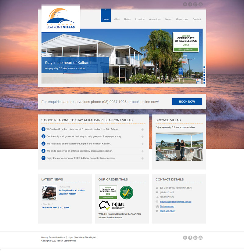 Kalbarri Seafront Villas home page design