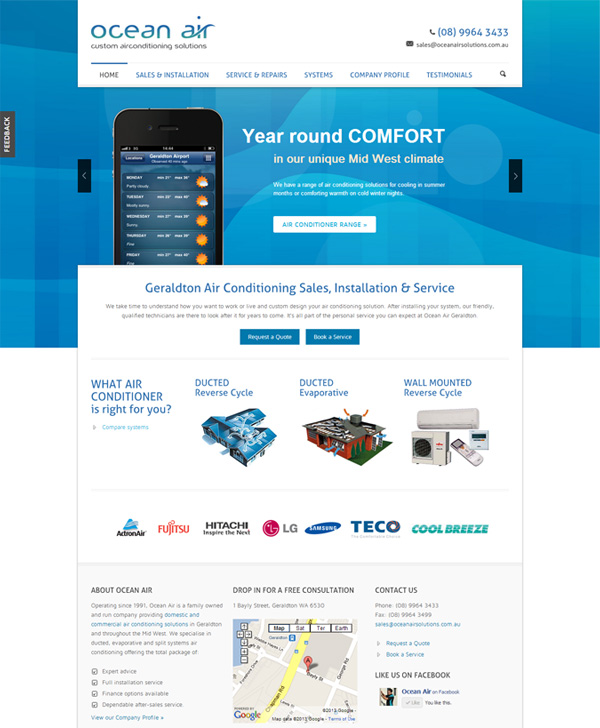 Ocean Air custom airconditioning solutions website design