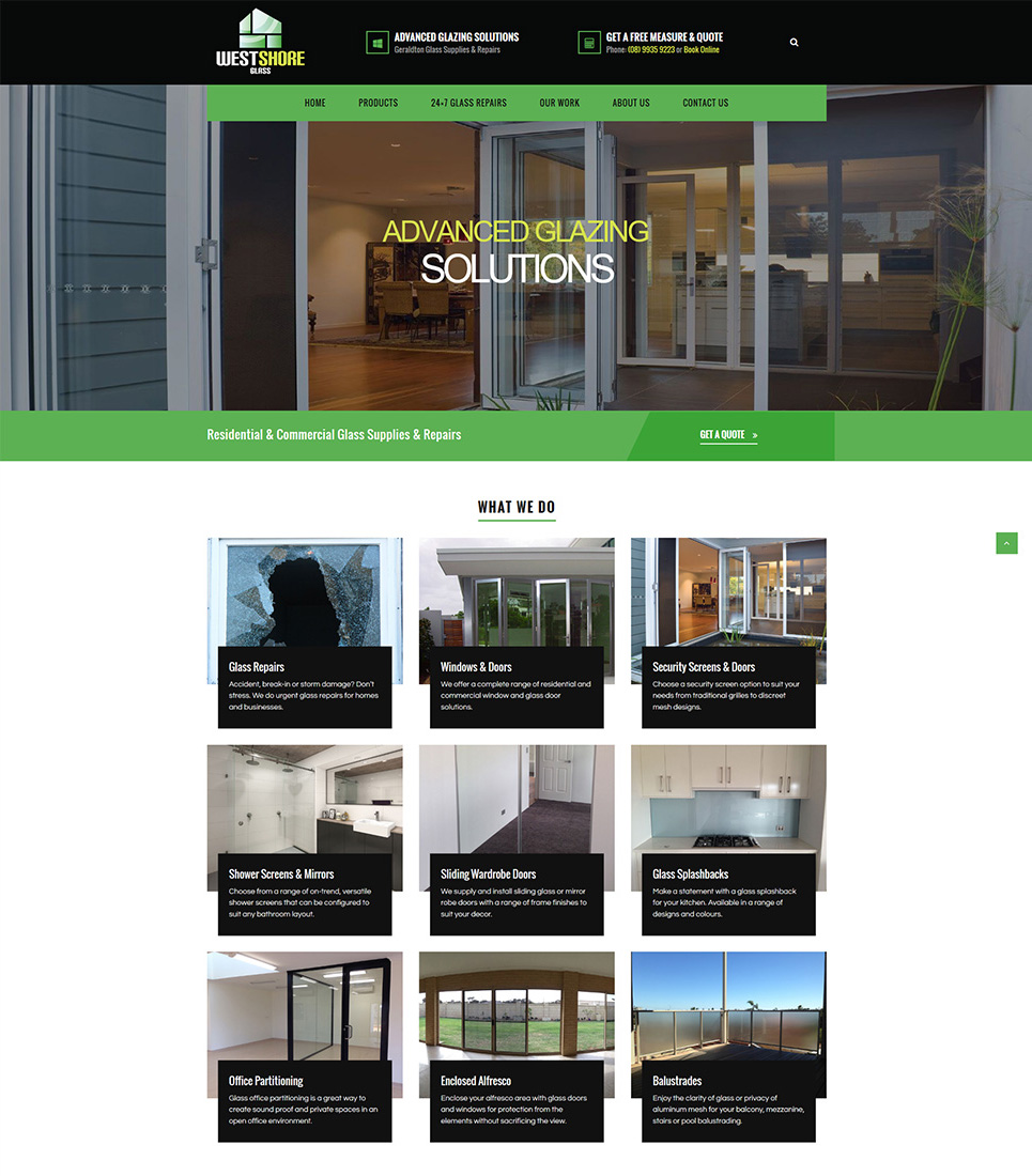 Westshore Glass home page design